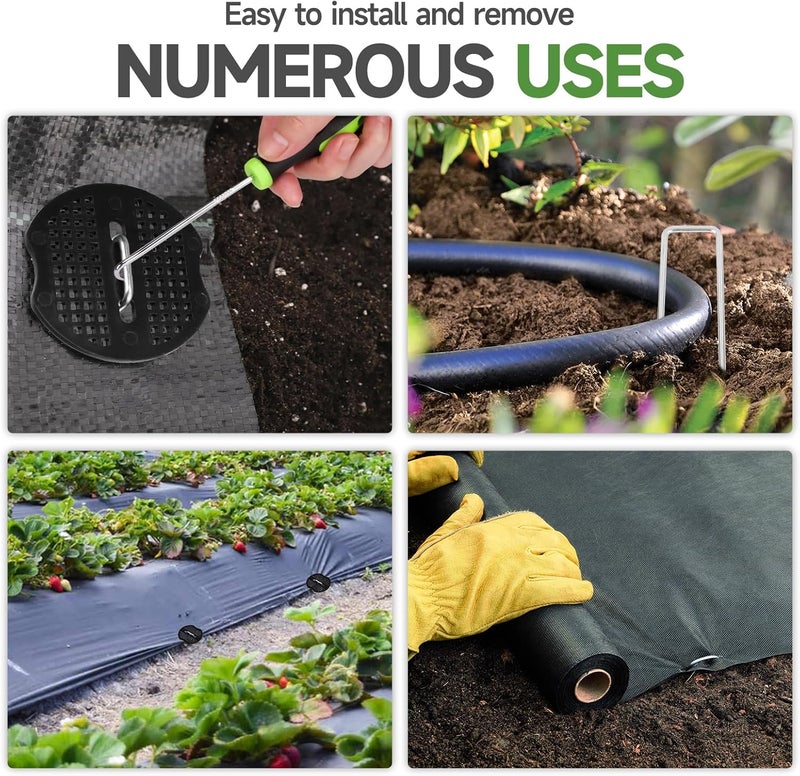 JELNER Garden Stakes,6 Inch 11 Gauge 50pcs Galvanized Landscape Staples + 50pcs Gaskets + 1Pick Hook,Tent Stakes Landscaping Fabric SOD Pins for Weed Fabric Barrier,Groud Cover,Fence - Image 4